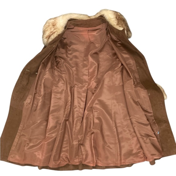 Penny Lane Style Real Suede Shearling Fur Vintage Coat Jacket Fits Women's 6 - Picture 4 of 7